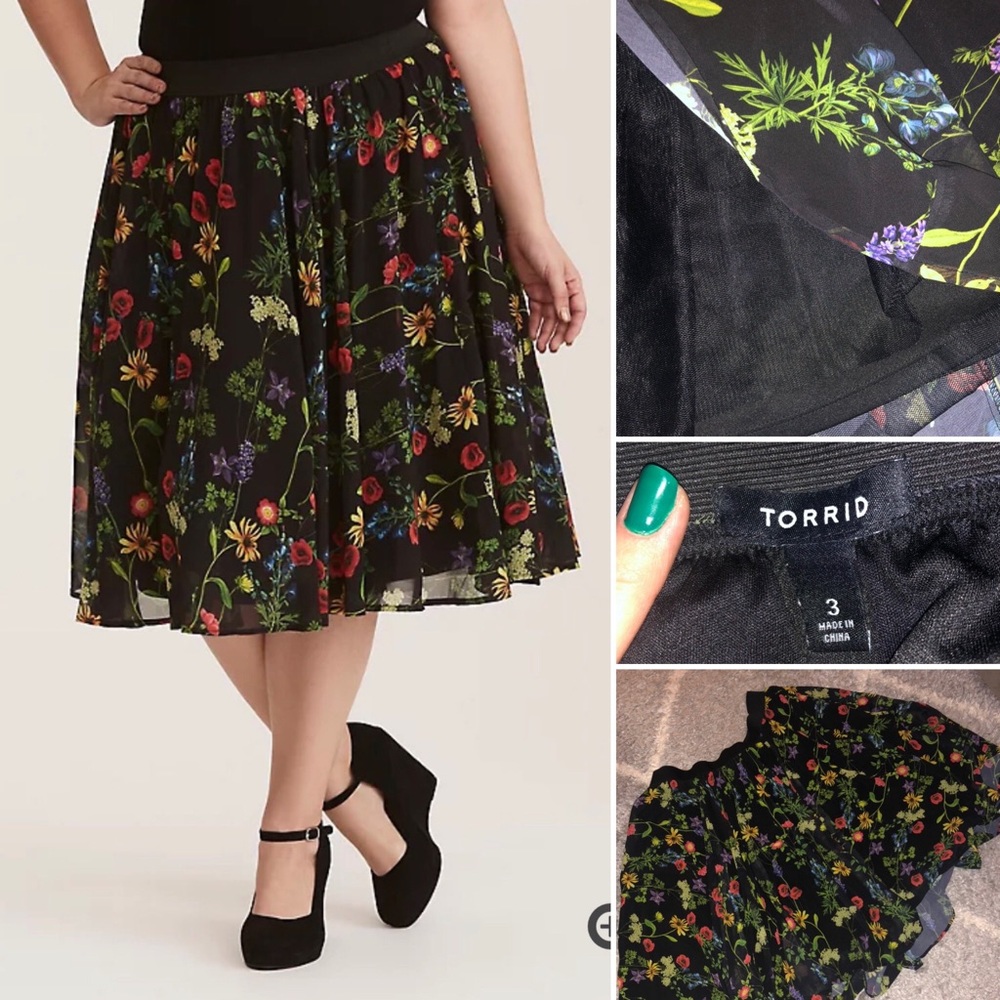 Torrid Multi-Colored Chiffon Midi Skirt (Size 3)